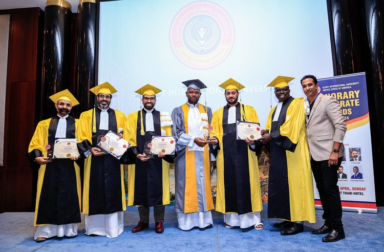 Glory International University Honors Global Talent with Honorary Doctorates distinguished individuals from various fields worldwide. The grand ceremony, held at Dusit Thani Dubai on April 28th, witnessed the recognition of 21 deserving awardees representing nations such as the UAE, India, Pakistan, Ivory Coast, Nepal, Canada, Egypt, and Turkey.